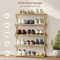 HOMCOM Five-Tier Folding Bamboo Shoe Rack - Natural Finish - 6