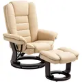 HOMCOM Faux Leather 135° Reclining Chair and Footstool - Beige - 1