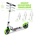 HOMCOM Folding Kick Scooter, Adjustable Ride On Scooter with 200mm Big Wheels and Double Shock Absorption, Urban Scooter for 14+ Teens Adult, Green - 4