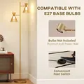 HOMCOM Floor Lamp with Adjustable Dual Head, Modern Standing Lamp with Floral Glass Shades and Foot Switch for Living Room Bedroom, E27 Socket, Bulb Not Included, Gold Tone - 5