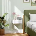 HOMCOM Floating Bedside Table, Wall-Mounted Nightstand with Storage Drawer, Small Side End Table for Bedroom, White - 2