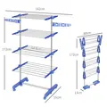 HOMCOM Four-Shelf Collapsing Clothes Horse, With Side Arms and Wheels - Blue - 3