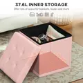 HOMCOM Foldable Sherpa Fleece Storage Ottoman - Pink - 4