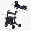 HOMCOM Folding Rollator Walker with Seat, Backrest, Lightweight Walking Frame with Storage Bag, Dual Brakes, Adjustable Handle Height, Suspension System, 4 Wheeled Walker for Seniors, Purple - 3