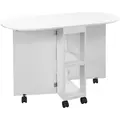 HOMCOM Four-Person Drop Leaf Dining Table, with Wheels - White - 1