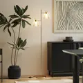 HOMCOM Floor Lamp with Adjustable Dual Head, Modern Standing Lamp with Floral Glass Shades and Foot Switch for Living Room Bedroom, E27 Socket, Bulb Not Included, Gold Tone - 6