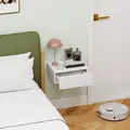 HOMCOM Floating Bedside Table, Wall-Mounted Nightstand with Storage Drawer, Small Side End Table for Bedroom, White - 8