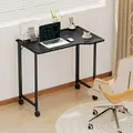 HOMCOM Folding Small Desk on Wheels - Black Wood Effect - 7