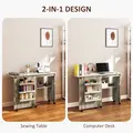 HOMCOM Folding Sewing Table, Drop Leaf Craft Table with Storage Bins, Open Shelf and Wheels, Rolling Sewing Machine Cabinet Computer Desk for Small Space, Grey - 6