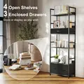 HOMCOM Industrial Style Bookcase, with 4 Shelves and 3 Fabric Drawers - Grey/Black - 4