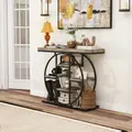 HOMCOM Industrial Console Table with Storage Shelves - Rustic Brown - 8