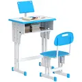 HOMCOM Kids Adjustable Desk and Chair Set, Book Stand, Pen Slot - Blue - 1