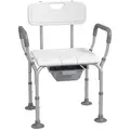HOMCOM Height Adjustable Shower Stool with Arms and Back, Non-Slip Bedside Commode with Detachable Bucket for Elderly, White - 1
