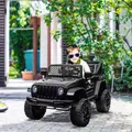 HOMCOM Kids Electric Ride On Car 12V Off Road Toy with Parental Remote Control 2 Motors Horn Lights Suspension Wheels for 3-6 Years Old Black - 2