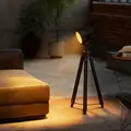 HOMCOM Industrial Tripod Floor Lamp, Nautical Searchlight with Adjustable Height, Wood Legs, E14 Lamp Base for Living Room, Bedroom, Black - 8
