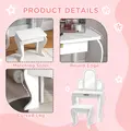 HOMCOM Kids Dressing Table Set, with Mirror and Drawer - White - 6