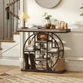 HOMCOM Industrial Console Table with Storage Shelves - Rustic Brown - 2