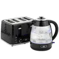 HOMCOM Kettle and Toaster Set, 1.7L 3000W Rapid Kettle with Strix Thermostat, 4 Slice Toaster with 7 Browning Controls, Black - 1