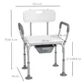 HOMCOM Height Adjustable Shower Stool with Arms and Back, Non-Slip Bedside Commode with Detachable Bucket for Elderly, White - 3