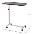 HOMCOM Height Adjustable Over Bed Table with Wheels, C Shaped Laptop Desk, Portable Hospital Bed Table for Living Room, Bedroom, Brown - 3