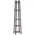 HOMCOM Industrial-Style Four Shelf Coat Stand - Brown/Black - 1