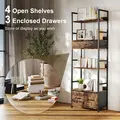 HOMCOM Industrial Style Bookcase, with 4 Shelves and 3 Fabric Drawers - Brown/Black - 4