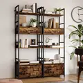 HOMCOM Industrial Style Bookcase, with 4 Shelves and 3 Fabric Drawers - Brown/Black - 9
