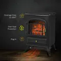 HOMCOM Freestanding Electric Fireplace Indoor Heater Glass View Log Wood Burning Effect Flame Portable Fireplace Stove 950/1850W Black - 4