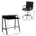 HOMCOM Home Office Chair and Computer Desk Set, Faux Leather Desk Chair with Swivel Wheels, Study Desk with Storage Shelf, Black - 3