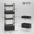 HOMCOM Industrial Style Bookcase, with 4 Shelves and 3 Fabric Drawers - Grey/Black - 3