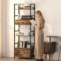 HOMCOM Industrial Style Bookcase, with 4 Shelves and 3 Fabric Drawers - Brown/Black - 7