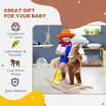 HOMCOM Kids Children Plush Rocking Horse Wooden Base Ride On Toy Rocker with Handle Grip Traditional Toy Fun Gift for Age 3+ (Brown) - 4