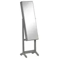 HOMCOM Full Length Mirror with Storage, Jewellery Cabinet with Mirror, Adjustable Angle and Stand, Lockable Jewellery Organiser for Bedroom Dressing Room, Grey - 1