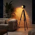 HOMCOM Industrial Tripod Floor Lamp, Nautical Searchlight with Adjustable Height, Wood Legs, E14 Lamp Base for Living Room, Bedroom, Black - 9