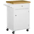 HOMCOM Kitchen Cart Storage Trolley Wooden Cabinet with Drawer Cupboard Towel Rail White - 1