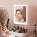HOMCOM Makeup Mirror with Lights, Rechargeable Vanity Mirror w/ Touch Screen, 2 Lighting Modes and 180° Rotation, White - 2