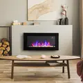 HOMCOM LED Wall Mounted Fireplace Curved Glass Electric Fire Place for Living Room, 1000W/2000W, 48H x 90.8W x 11.5Dcm, Black - 2