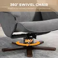 HOMCOM Linen Swivel Recliner Chair with Footstool, Upholstered Reclining Armchair with Wooden Base for Living Room, Grey - 5