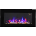 HOMCOM LED Wall Mounted Fireplace Curved Glass Electric Fire Place for Living Room, 1000W/2000W, 48H x 90.8W x 11.5Dcm, Black - 1