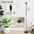 HOMCOM LED Floor Lamp for Living Room, 180cm Tall Standing Lamp, Mother and Child Uplighter with Adjustable Gooseneck, Black - 6