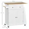 HOMCOM Kitchen Island on Wheels, Mobile Storage Trolley, Rolling Kitchen Cart with Rubber Wood Top, 2-Door Cabinets, 2 Drawers, Adjustable Shelf, 3-Tier Spice Rack, Drawers - 3