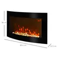 HOMCOM Led Wall Mounted Fireplace Curved Glass Electric Fire Place Fire Place 7 Colour Side Lights Slimline, 1000/2000W, 89.2cm x 48cm - 3