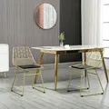 HOMCOM Luxurious Dining Chairs Set of 2, Metal Wire Kitchen Chair with Removable Velvet-feel Cushion, Cut-out Back and Steel Frame for Dining Room, Gold Tone - 2