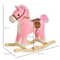 HOMCOM Kids Plush Rocking Horse w/ Sound Moving Mouth Wagging Tail Children Rocker Ride On Toy Gift 3-6 Years Pink - 3