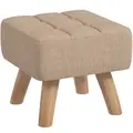 HOMCOM Linen-Look Square Padded Footstool - Brown - 1