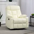 HOMCOM Manual Reclining Chair, Recliner Armchair with Swivel, Faux Leather, Footrest, Cup Holders, 86x93x102cm, Cream - 2