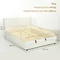 HOMCOM King Size Ottoman Bed Frame, with Front Drawer - Cream - 3
