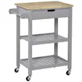 HOMCOM Kitchen Trolley Utility Cart on Wheels with Rubberwood Worktop, Towel Rack, Storage Shelves & Drawer for Dining Room, Grey - 1
