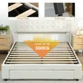 HOMCOM King Size Ottoman Bed Frame, with Front Drawer - Cream - 6