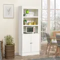 HOMCOM Kitchen Cupboard with 6-tier Shelving, Freestanding Storage Cabinet Sideboard, Pantry Cupboard with 3 Open Compartments and Double-door Cabinet with Adjustable Shelves, White - 2